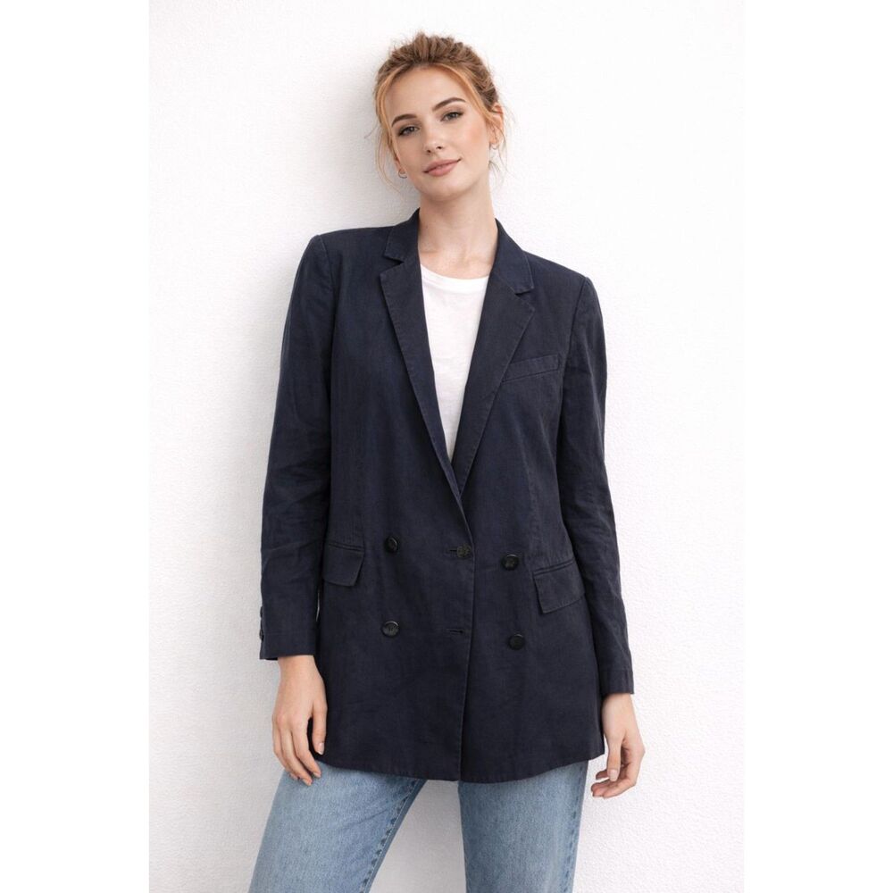 THEORY Piazza Linen Blend Blazer Navy‎ Blue Sz 10
